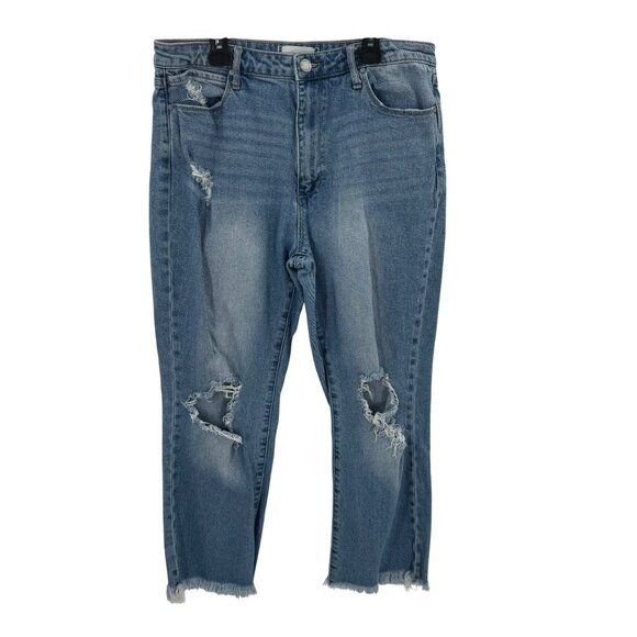 Articles Of Society Distressed Blue Denim Jeans Womens Size 30 Frayed Hem Croppe - Picture 1 of 9